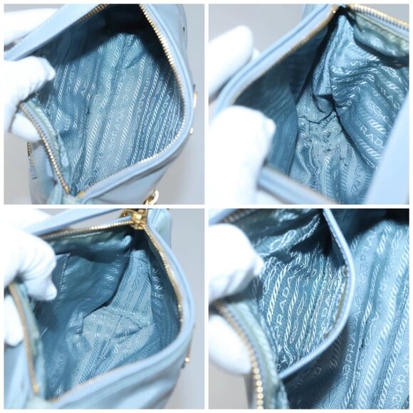 PRADA Shoulder Bag Nylon Light Blue Gold Auth - Picture 15 of 16
